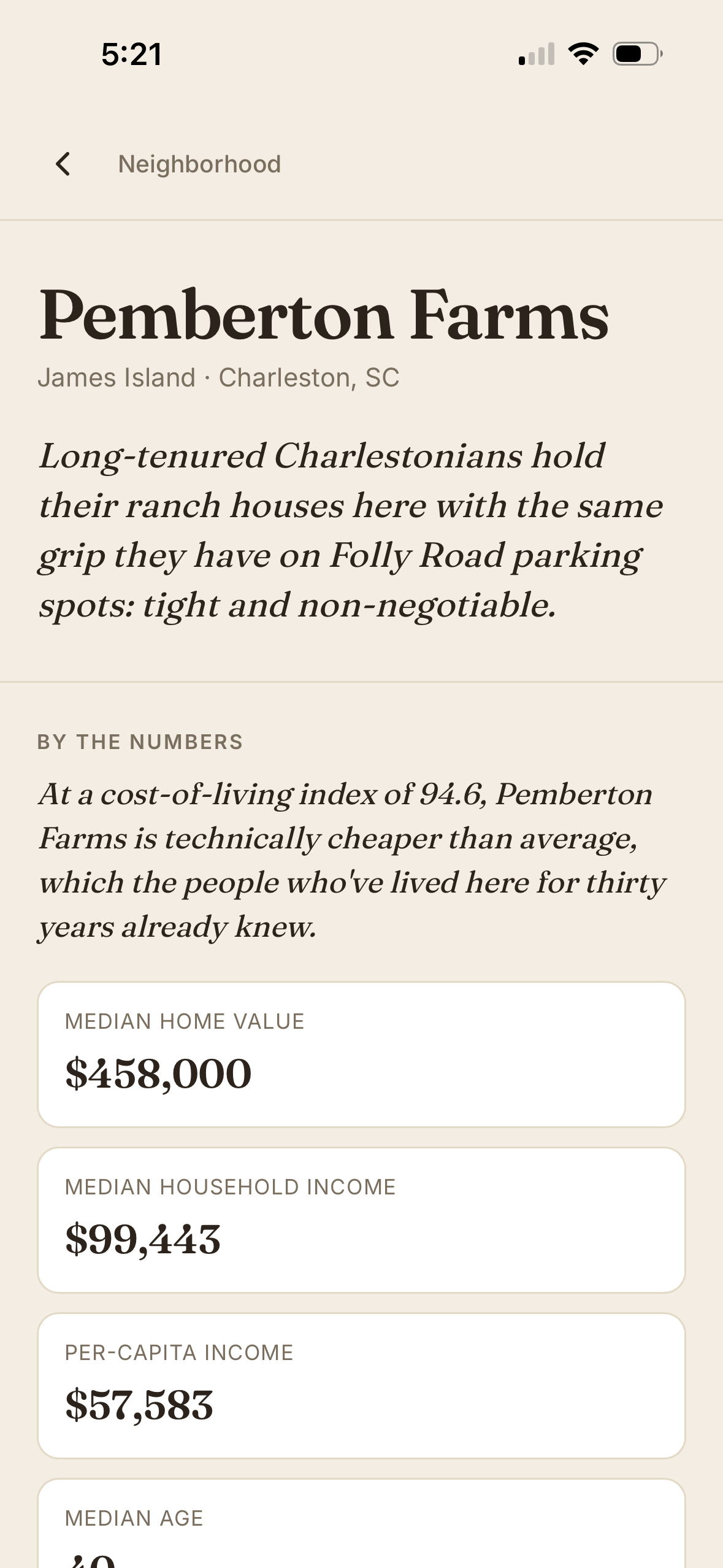 The Pemberton Farms neighborhood page with stats and editorial intros