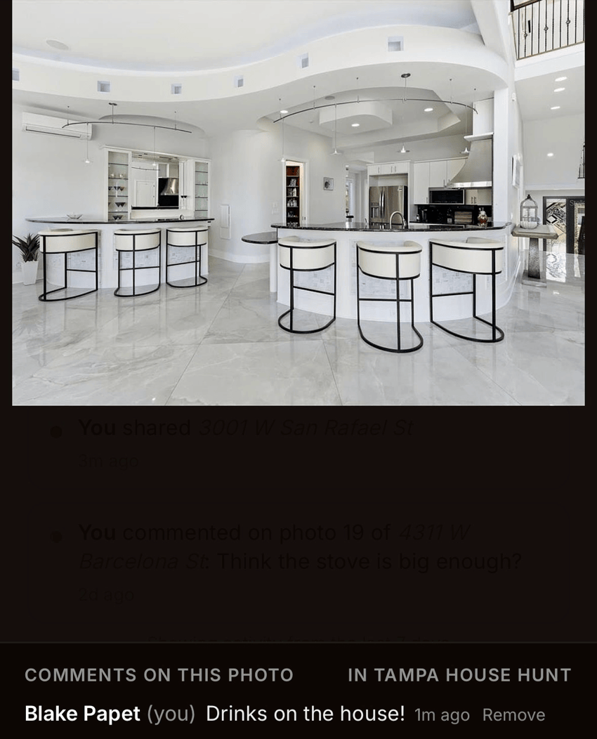 An in-group comment on a listing photo